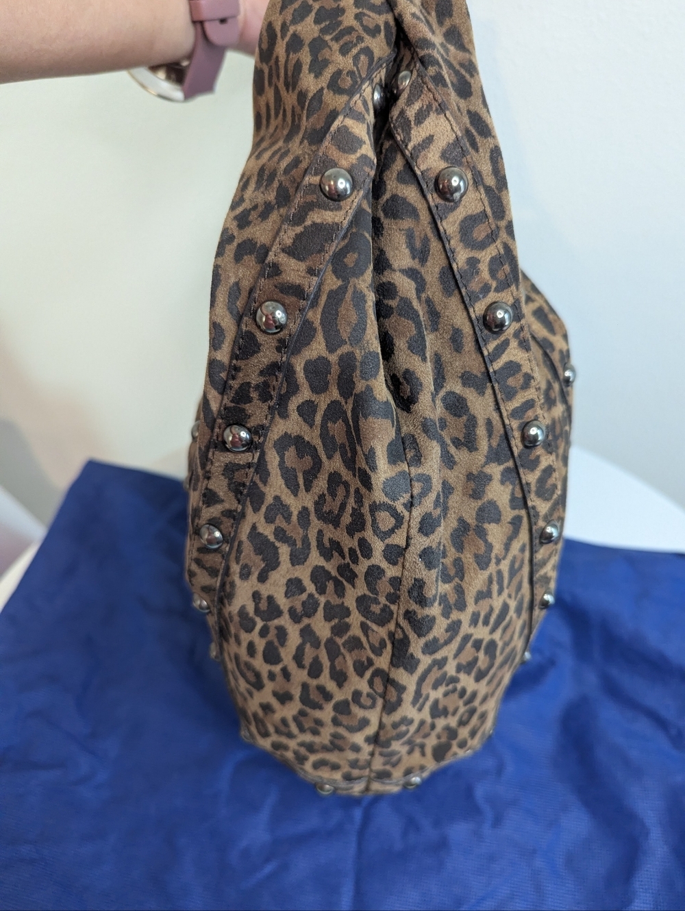 Stuart Weitzman Leopard Suede Studded Hobo Bag w/Tags - Picture 3 of 16